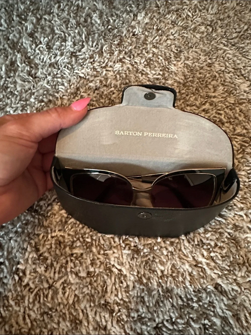 Barton Perreira Black Cat-Eye Sunglasses with Gold Trim